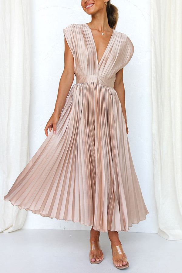 Mia – Women Satin Pleated Maxi Dress - Image 5
