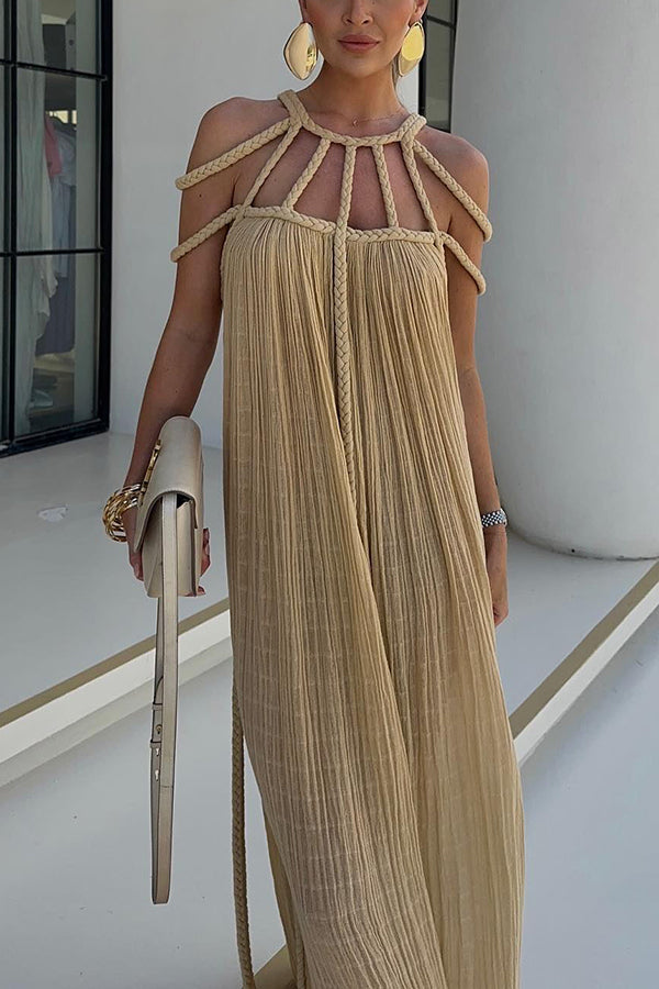 Hannah – Elegant Linen Blend Draped Braids Cover Up Maxi Dress for Women - Image 15