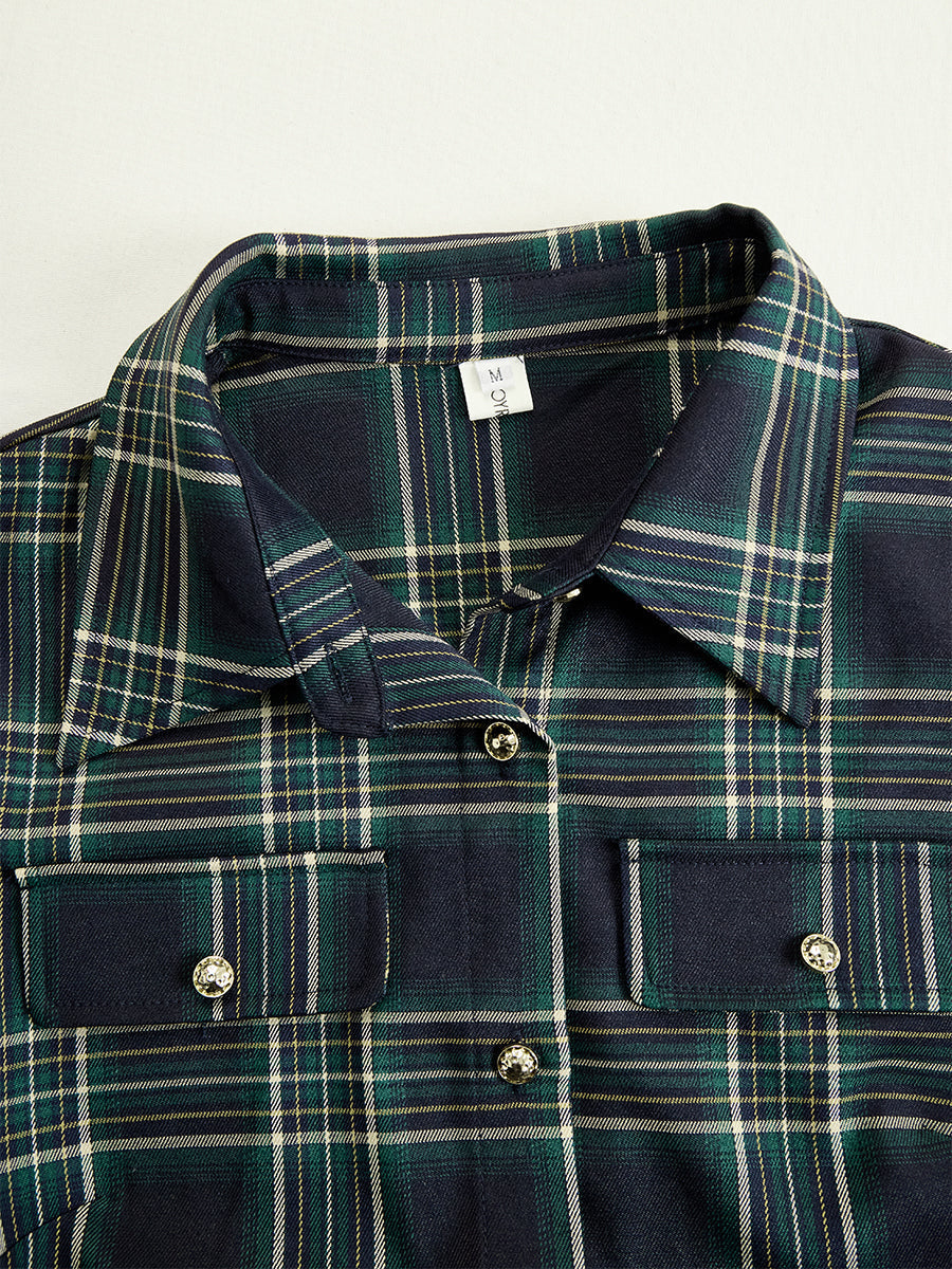 Helena – Damska długa sukienka koszulowa w kratę