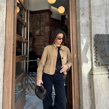 Marina – Krótka damska kurtka z zamszu naturalnego