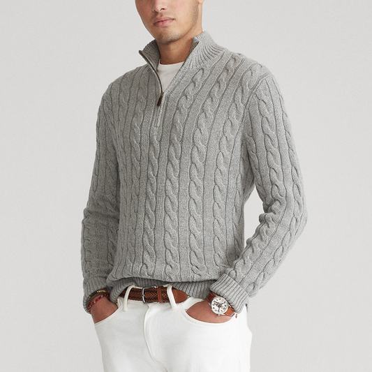 Victor – Męski sweter pół-zip warkoczowy