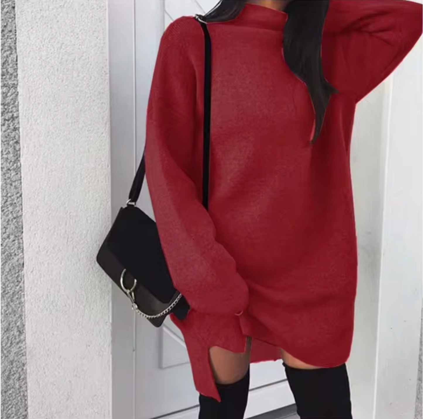 Armina sukienka kaszmir sweterkowa oversize z rozcięciem