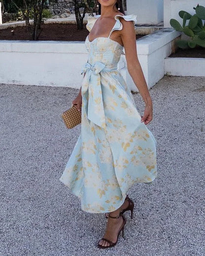 Lena – Damska Satynowa Sukienka z Kokardą i Rozcięciem