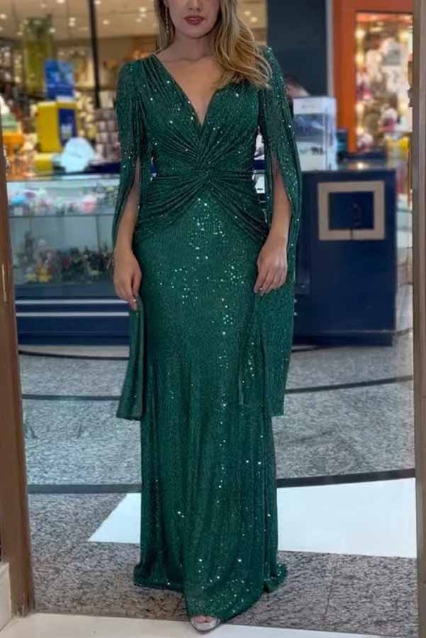 Mia – Glamorous Brighter Sequin Cape Sleeve Gown for Women - Image 21