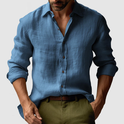 Dennis – Vintage Long Sleeve Linen Shirt for Men - Image 3