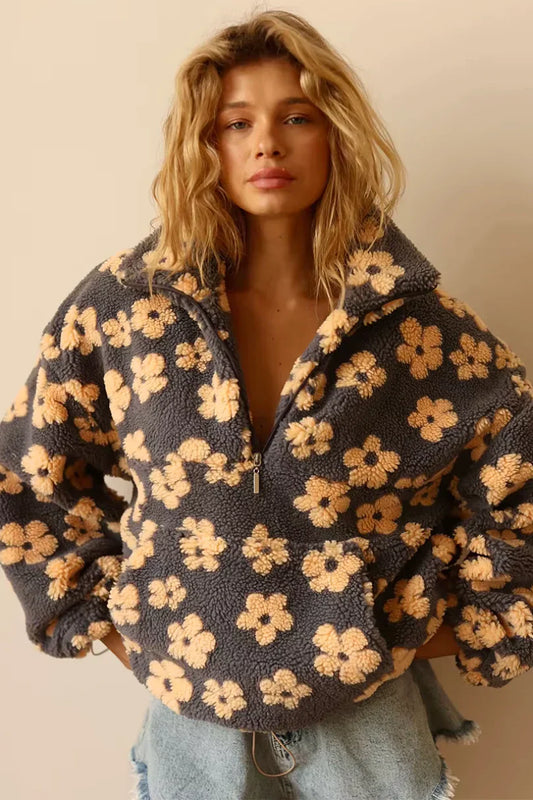 Valeria – Przytulna damska bluza polarowa z kwiatowym wzorem