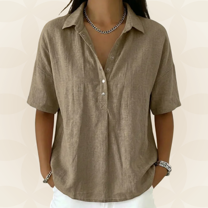 Britta – Casual Collar and Button Detail Blouse - Image 1