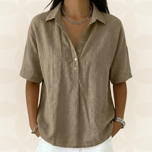 Britta – Casual Collar and Button Detail Blouse - Image 1