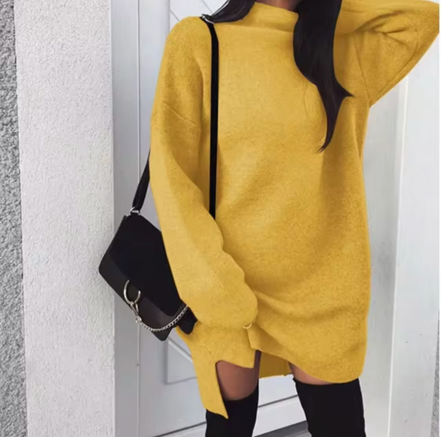 Armina sukienka kaszmir sweterkowa oversize z rozcięciem