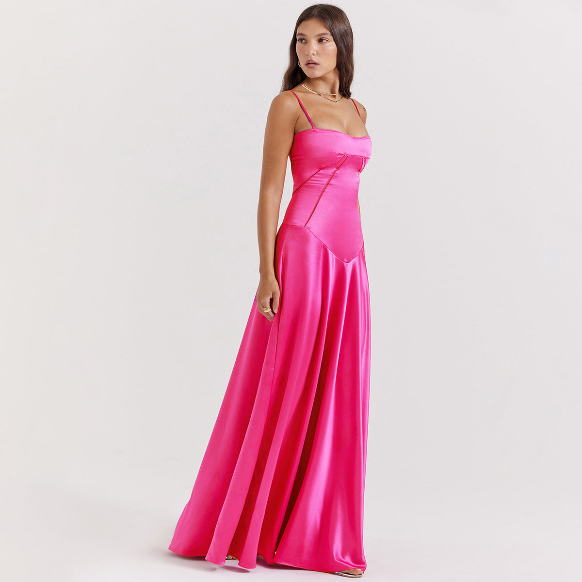 Ingrid – Elegant satin maxi dress with tie back for Women - Image 4
