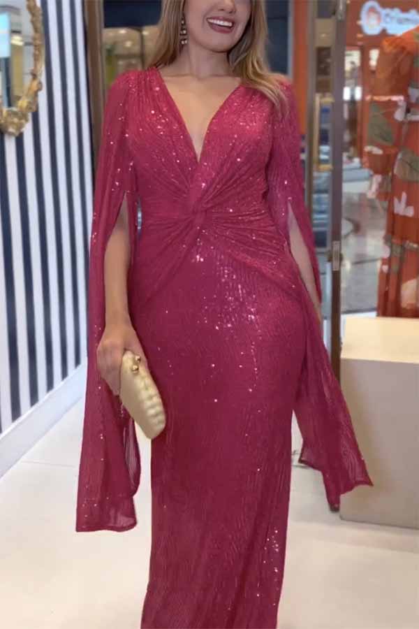Mia – Glamorous Brighter Sequin Cape Sleeve Gown for Women - Image 20