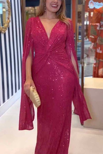 Mia – Glamorous Brighter Sequin Cape Sleeve Gown for Women - Image 20