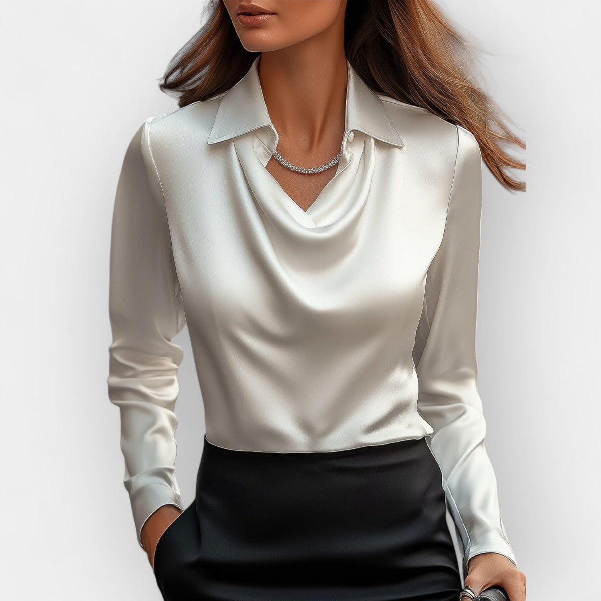 Bluzka damska z dekoltem wodospadowym i długim rękawem | L&V - 1 - Livia-Moda