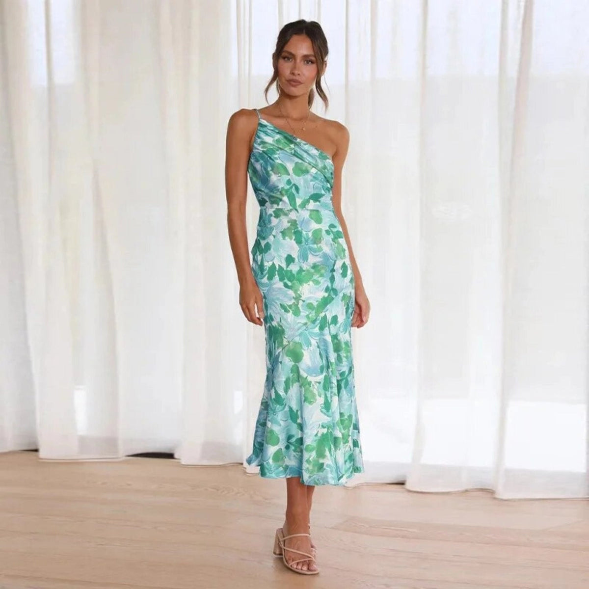 Luna – Women Floral Satin Dress - Image 6