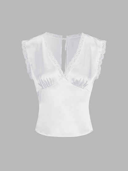 Luisa – Lace Trim Satin Skirt Set - Image 3