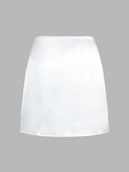 Luisa – Lace Trim Satin Skirt Set - Image 6