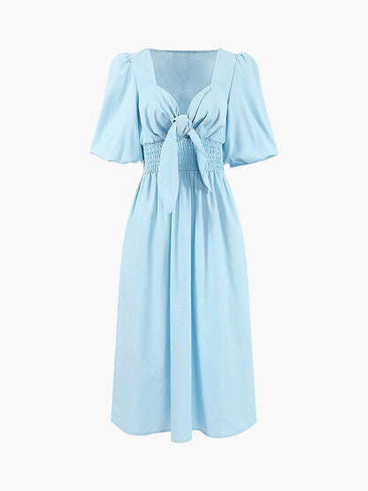 Mia – Linen Cotton Front Tie Midi Dress - Image 5