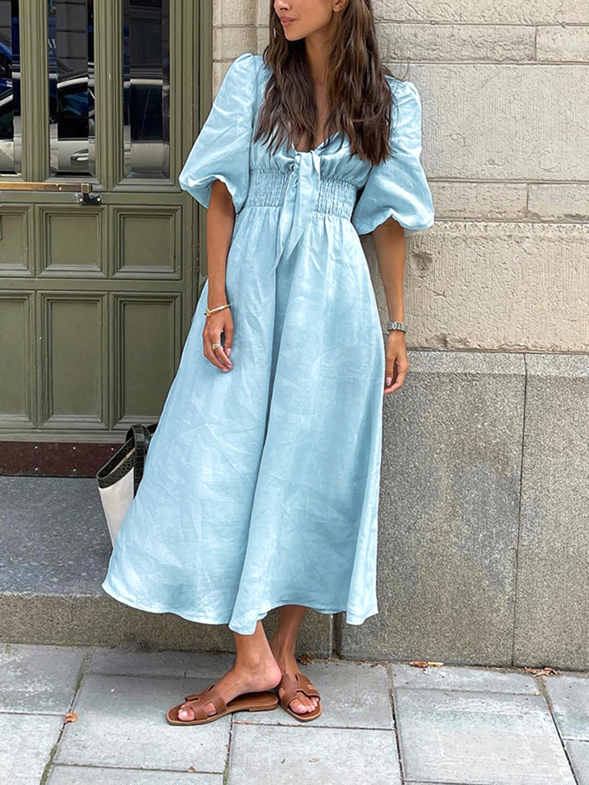 Mia – Linen Cotton Front Tie Midi Dress - Image 4
