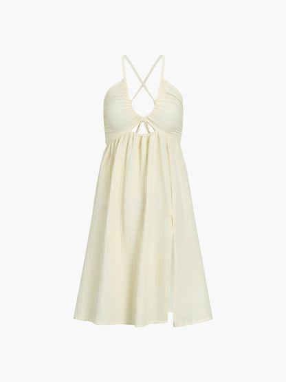 Camila – Sukienka Midi z Krzyżowym Rozcięciem i Odkrytymi Plecami