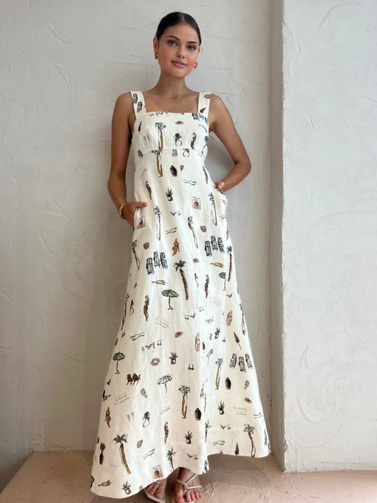 Lila – Tropical Print Knotted Long Dress - Image 2