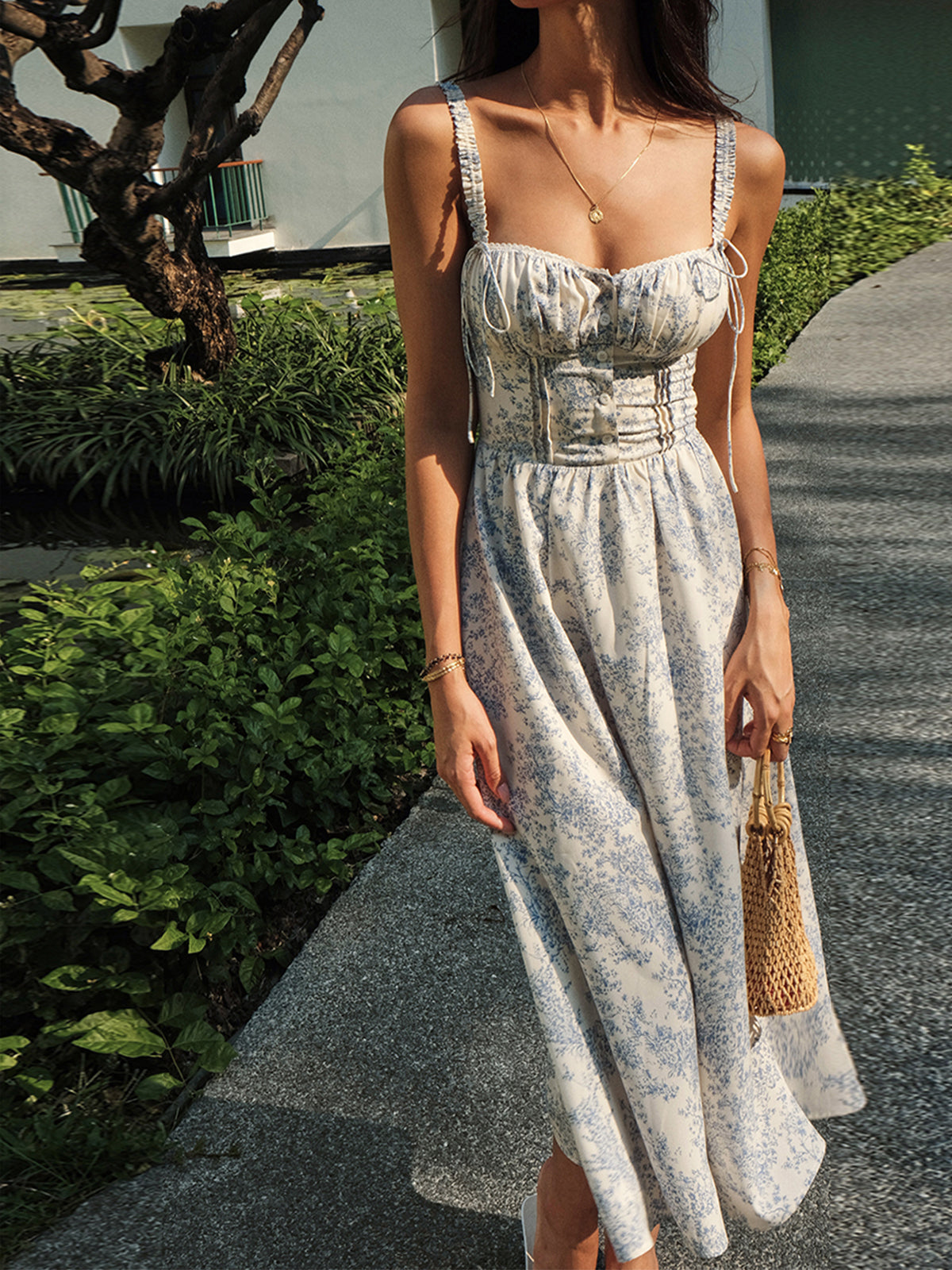Emilia – Sapphire Garden Floral Cami Midi Dress - Image 1