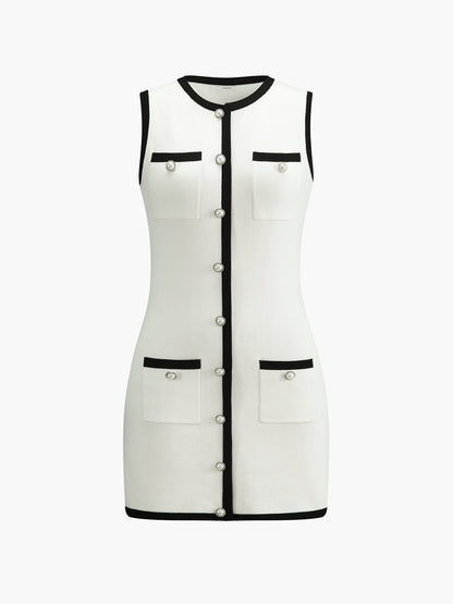 Johanna – Multi Pocket Button Sleeveless Short Sweater Dress - Image 7
