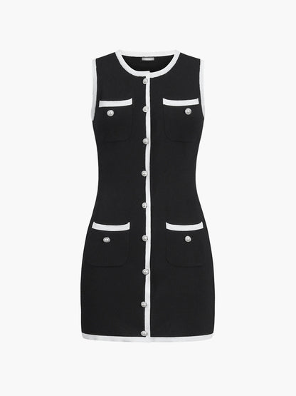 Johanna – Multi Pocket Button Sleeveless Short Sweater Dress - Image 4