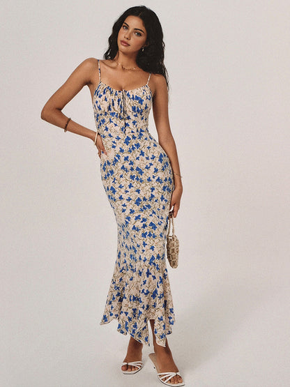 Mia – Floral Print Knotted Irregular Hem Long Dress - Image 3