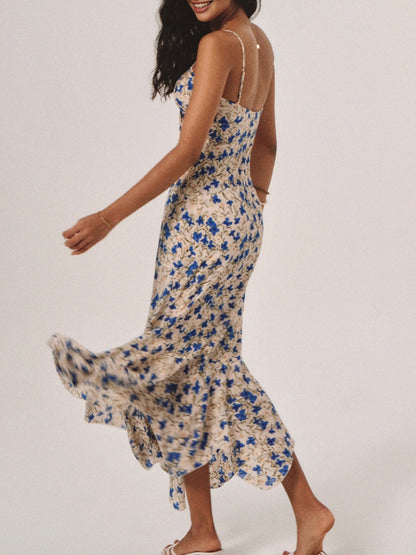 Mia – Floral Print Knotted Irregular Hem Long Dress - Image 2