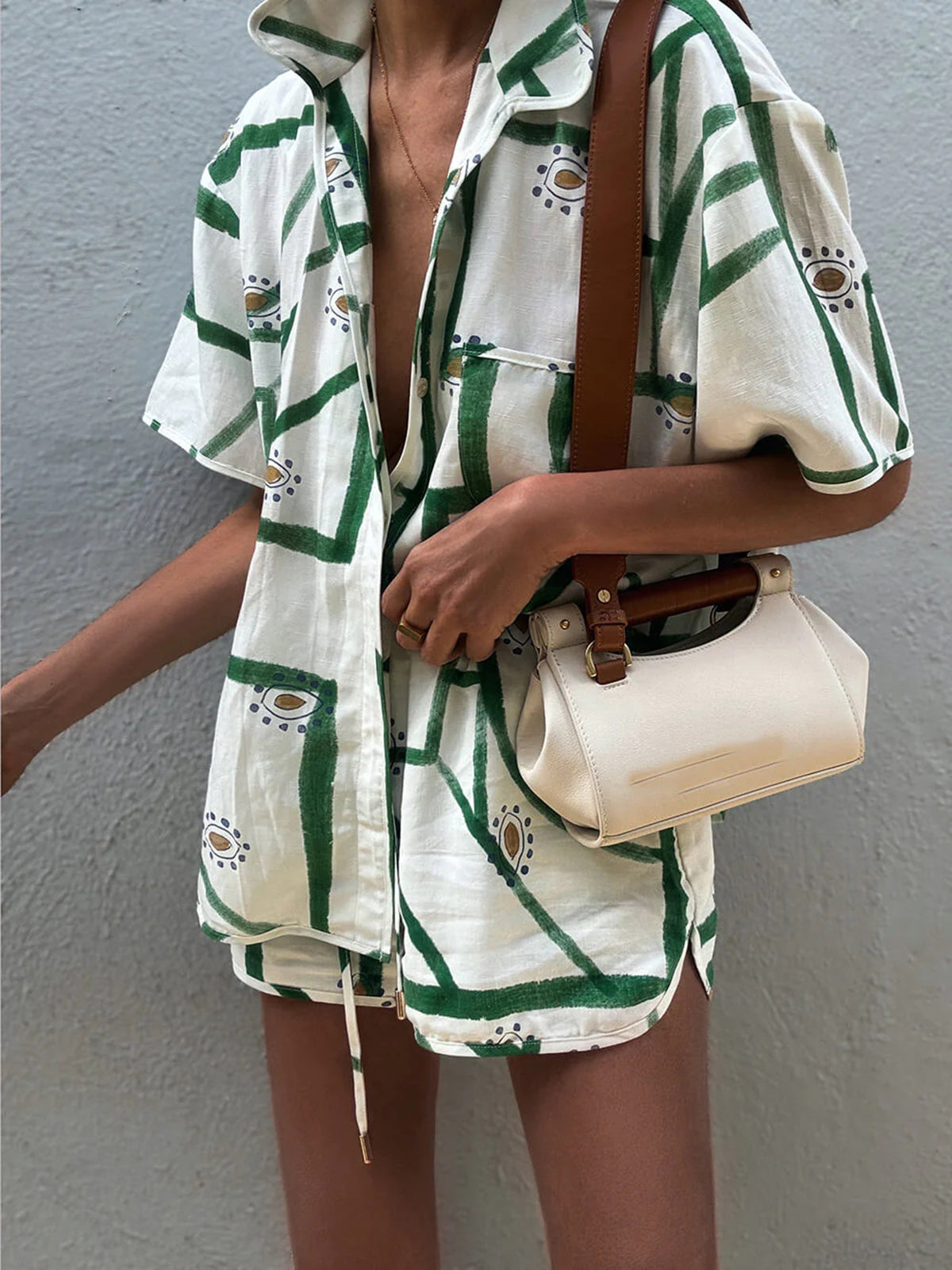 Paula – Wzorzysty letni zestaw szortów z wiązaniem