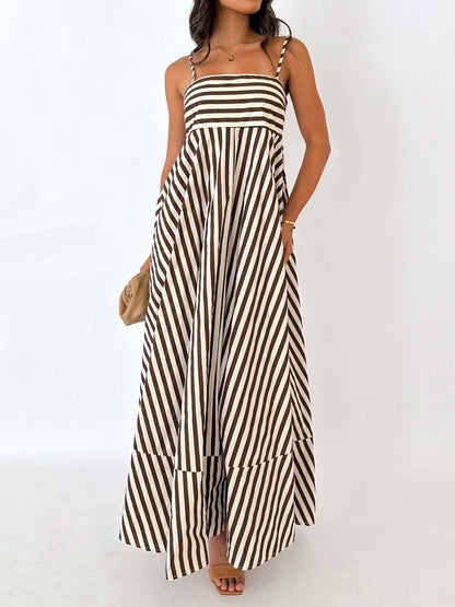 Emilia – Striped Pleated Cami Long Dress - Image 2