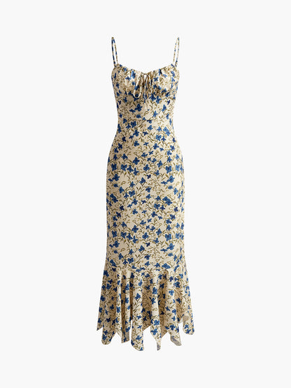 Mia – Floral Print Knotted Irregular Hem Long Dress - Image 6