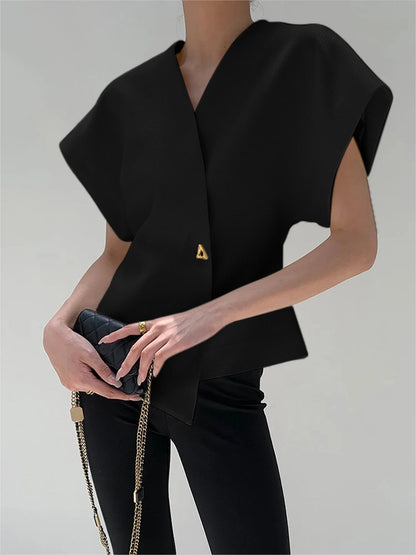 Ingrid – Trendy V-Neck Button Down Blouse - Image 11