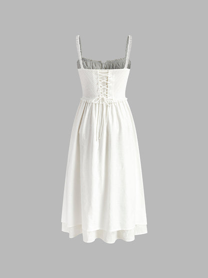 Sofía – Sukienka Midi na Ramiączkach z Zwiewnym Dołem