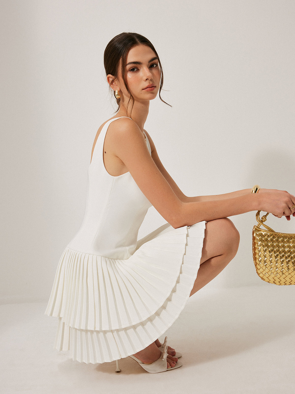Lea – Square Neck Pleated Dress - Image 2
