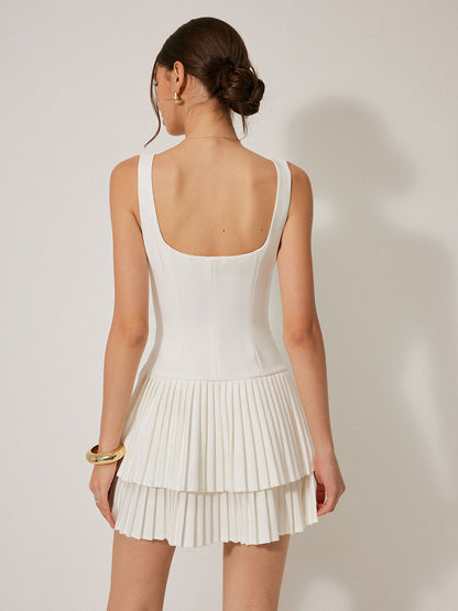 Lea – Square Neck Pleated Dress - Image 4