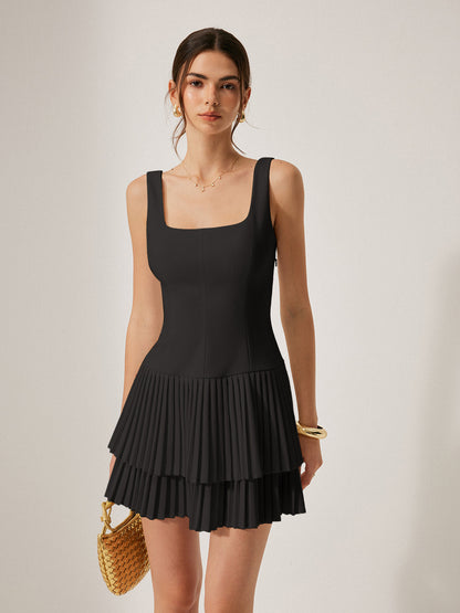 Lea – Square Neck Pleated Dress - Image 12