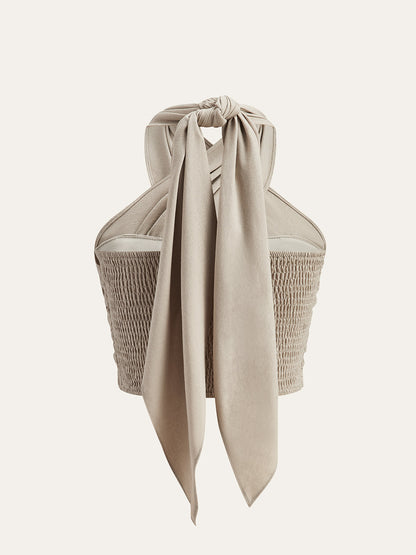 Natalia – Krótki top halter bez rękawów z krzyżowanym dekoltem