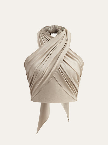 Natalia – Krótki top halter bez rękawów z krzyżowanym dekoltem