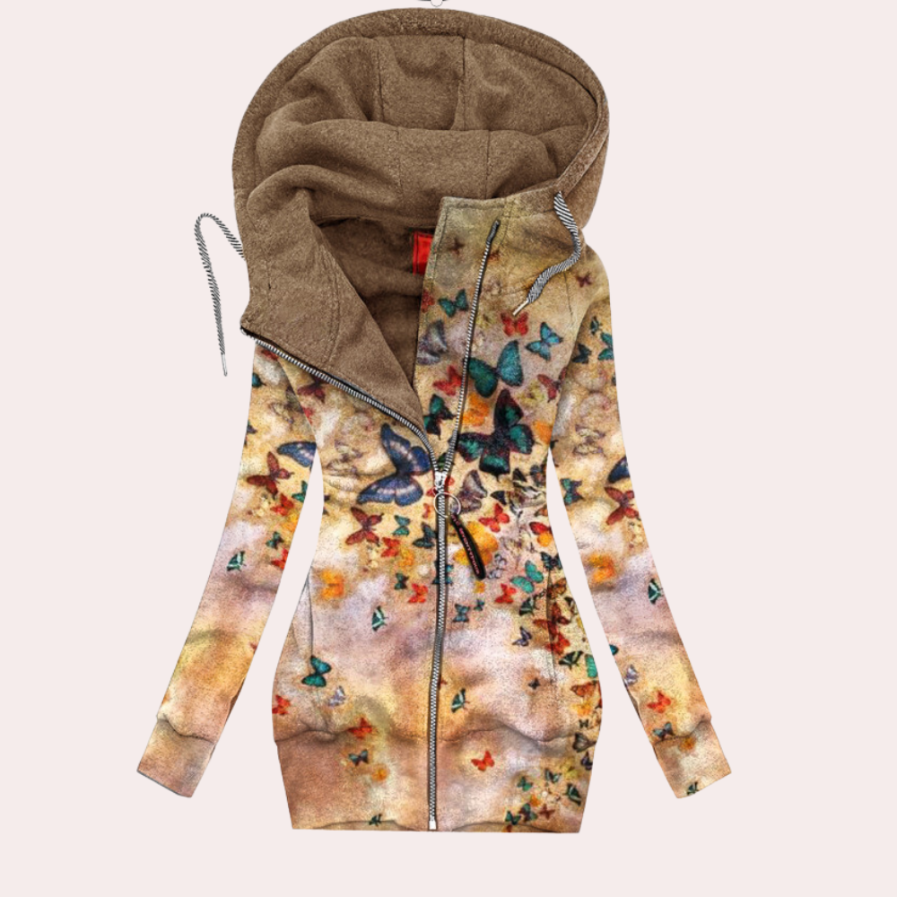 Karolina - Damska bluza z kapturem w kwiaty długi