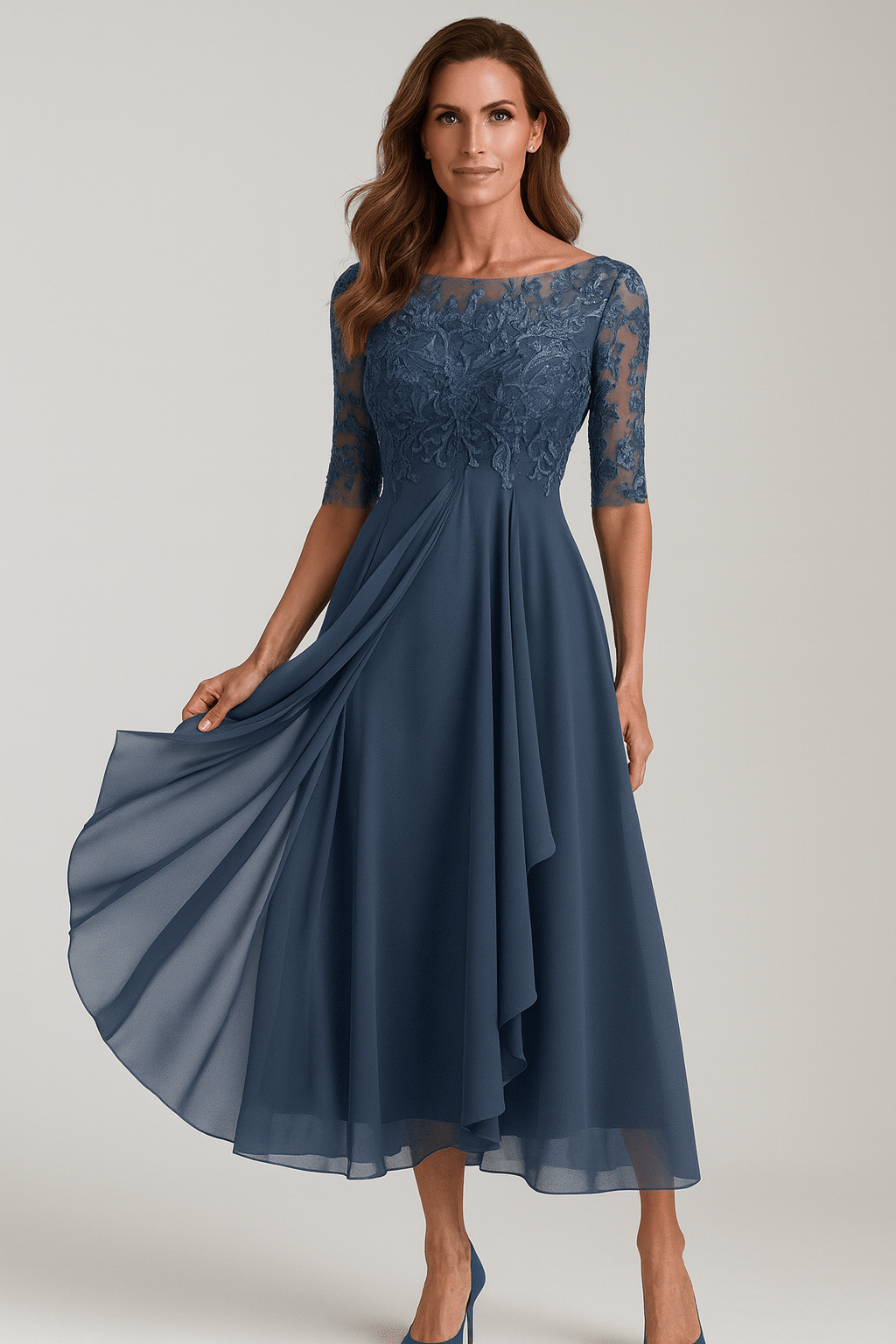 Beatriz – Elegancka Sukienka Midi z Koronkową Górą