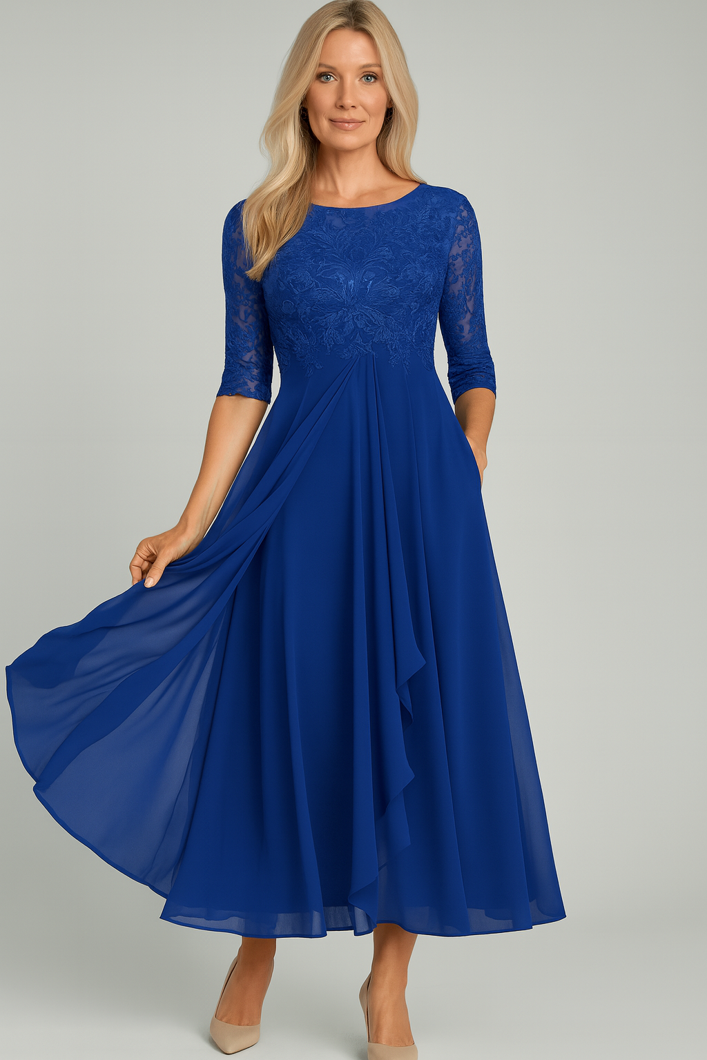 Beatriz – Elegancka Sukienka Midi z Koronkową Górą