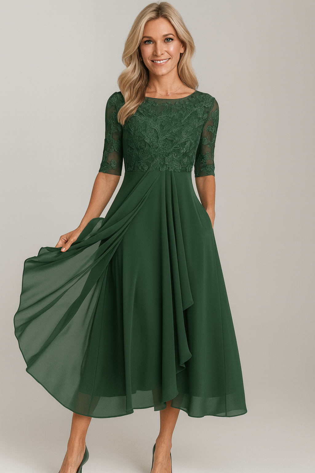 Beatriz – Elegancka Sukienka Midi z Koronkową Górą