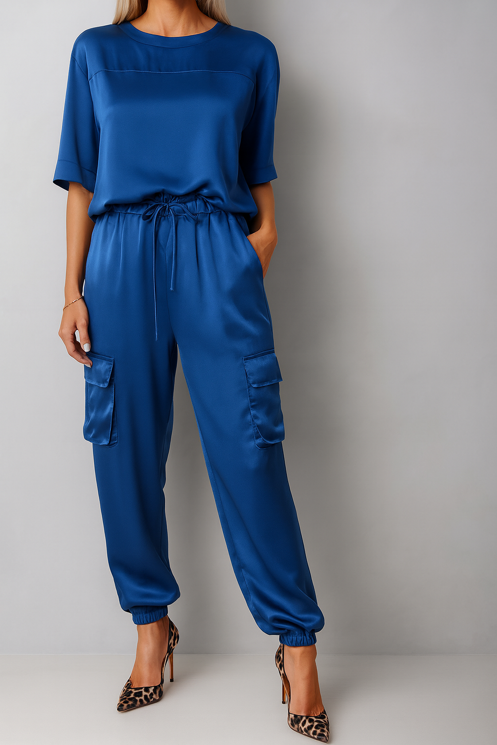 Emily – Damski satynowy komplet z luźnym krojem