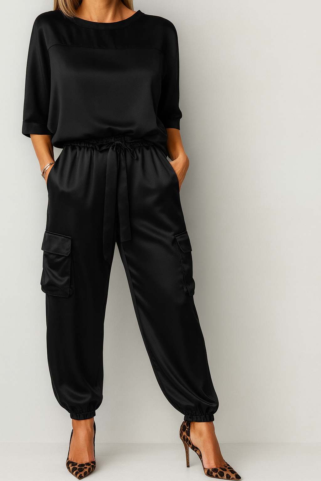 Emily – Damski satynowy komplet z luźnym krojem