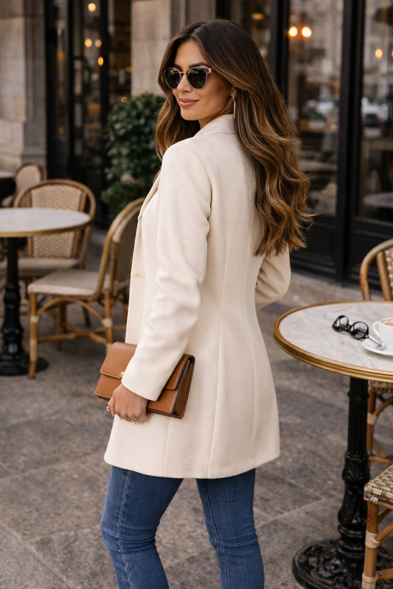 Klara – Elegancki damski płaszcz o smukłym kroju z minimalistycznym wykończeniem