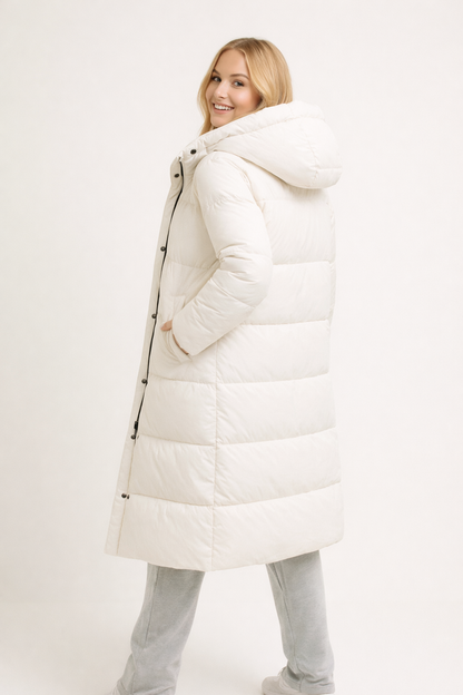 Claudia – Długa Pikowana Kurtka z Kapturem