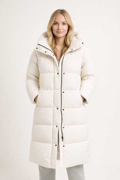 Claudia – Długa Pikowana Kurtka z Kapturem