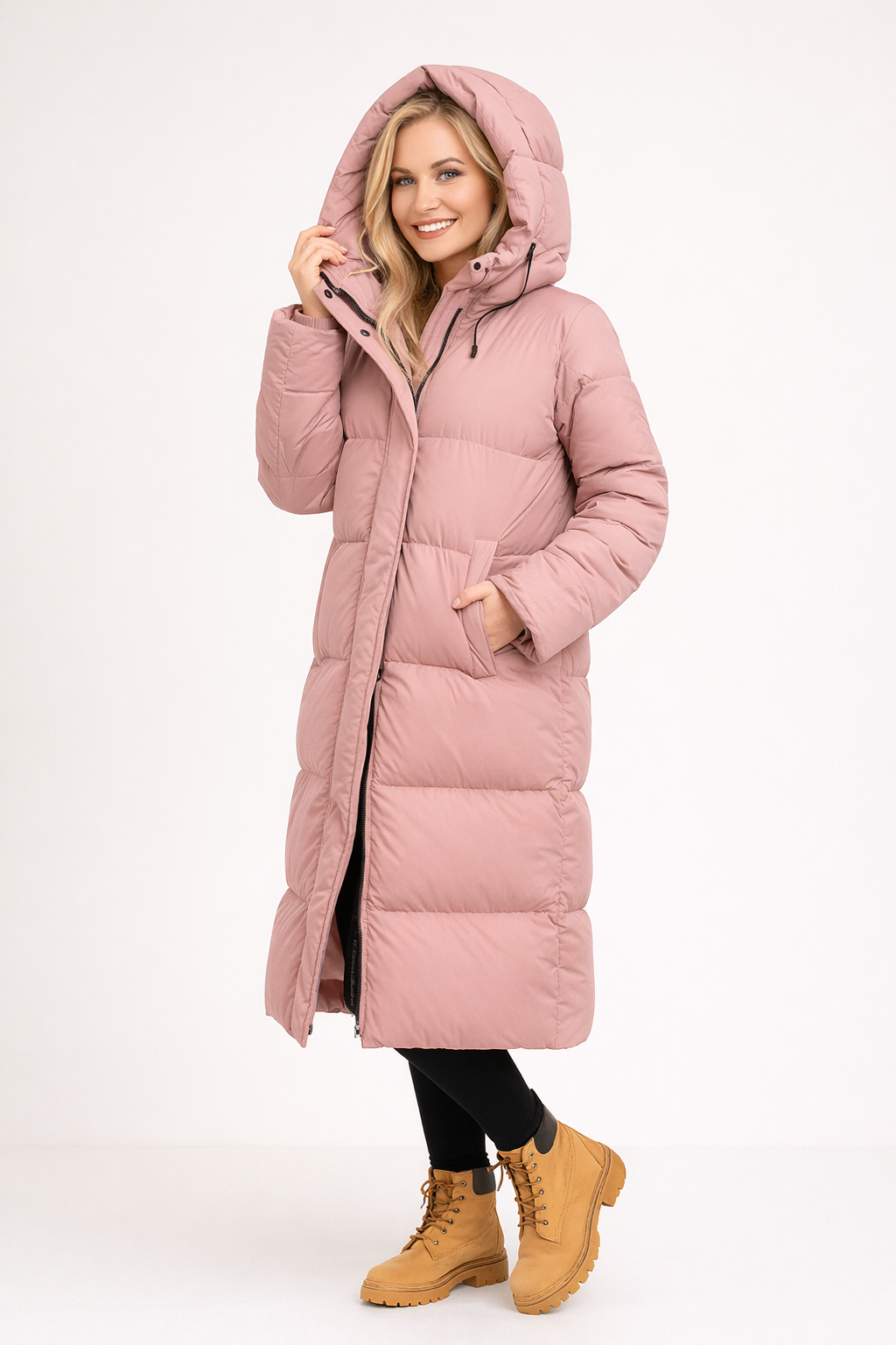 Claudia – Długa Pikowana Kurtka z Kapturem