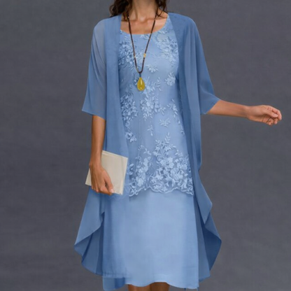 Helena – Damska elegancka sukienka midi z narzutką